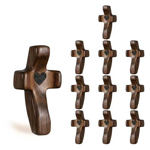 Wooden Handheld Comfort Crosses for Anxiety Relief - 10 Piece Set
