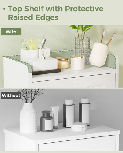 Slim Bathroom Floor Cabinet with Adjustable Shelves, White Storage Organizer