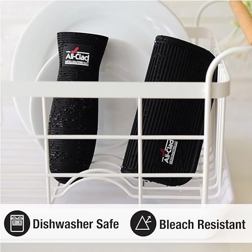 All-Clad Silicone Grip Set: 100% Silicone Flexible & Heat Resistant Ribbed Grip Set - Perfect for Cast Iron, Steel, or Glass, (2-Piece), Black/Grey
