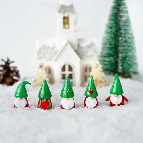 H&D HYALINE & DORA Gnomes Christmas Decorations Ornaments 5Pcs Mini Blown Glass Gnomes Figurines Handmade Glass Xmas Figurines for Tree, Santa and Gnome Party Supplies