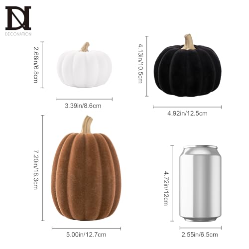 3-Piece Flocked Resin Pumpkin Set for Fall Thanksgiving Home Decor
