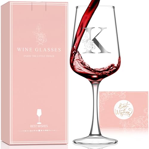 Astonlink Personalized Wine Glass for Women Mom Friend - K Variation, 15.5Oz Custom Gift