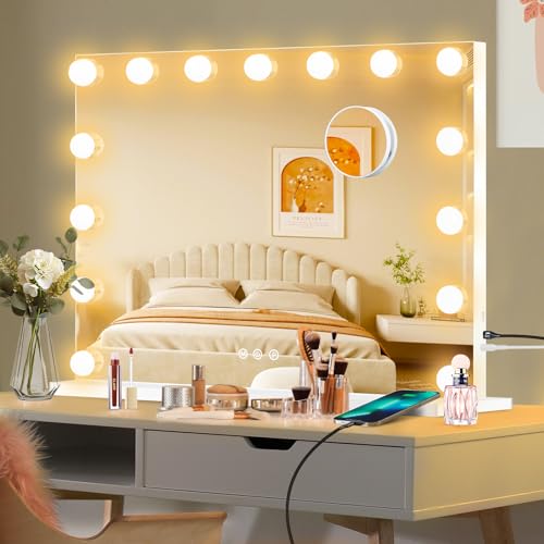 Moonee White 23 x 18 Inch Lighted Vanity Mirror with Dimmable Bulbs & 10X Magnifier