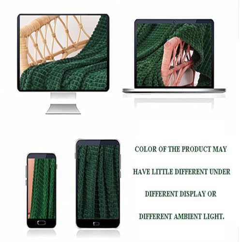 Dark Green Flannel Fleece Throw Blanket, 50"x60" Soft Square Grid Design