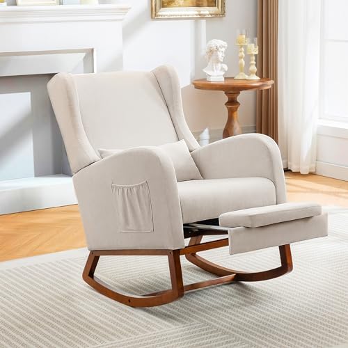 Upholstered Nursery Glider Rocking Chair with Footrest and Side Pocket