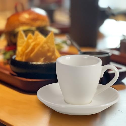 homEdge White Porcelain Espresso Shot Cup Set with Saucers & Spoons - 80ml, Pack of 4