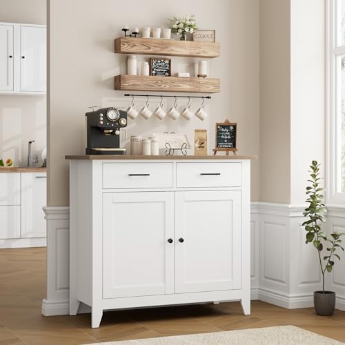 Farmhouse Kitchen Storage Cabinet, Buffet Sideboard with 2 Drawers and Doors