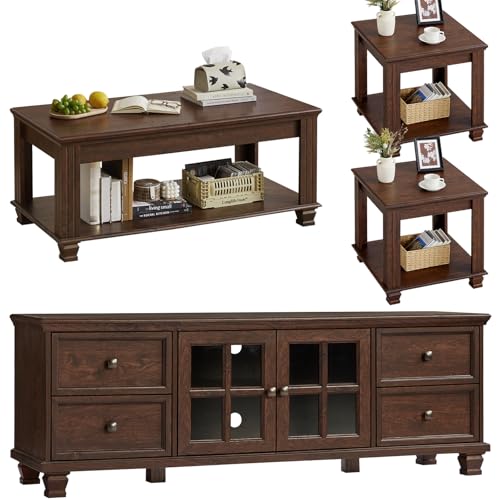 4-Piece Farmhouse Living Room Set: TV Stand, Coffee Table & 2 Side Tables