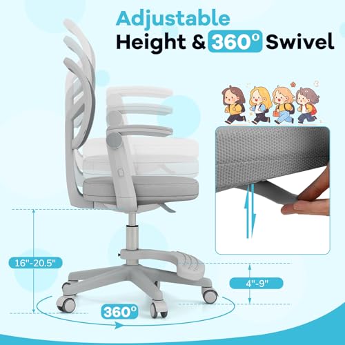 Ergonomic Kids Desk Chair with Adjustable Height, Footrest and Flip-up Arms