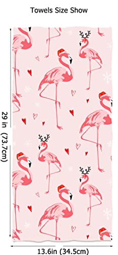 Christmas Flamingo Hand Towels - Soft Holiday Kitchen & Bathroom Decor, 13.6 x 29 Inch