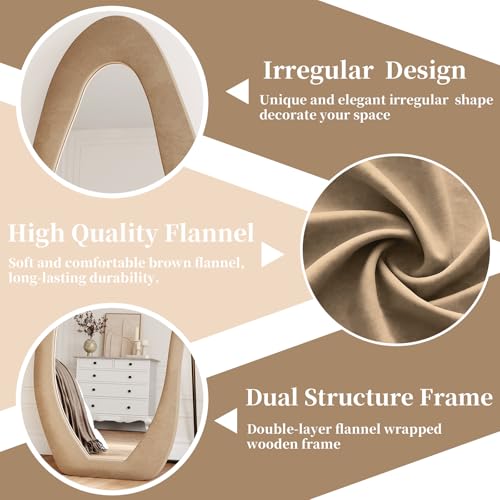 Irregular Full Length Floor Mirror, 63" x 24" Velvet Wavy Standing Mirror