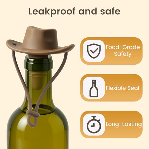 Cowboy Hat Wine Stoppers Set of 2 – Silicone Bottle Sealers, Funny Gift for Men & Women