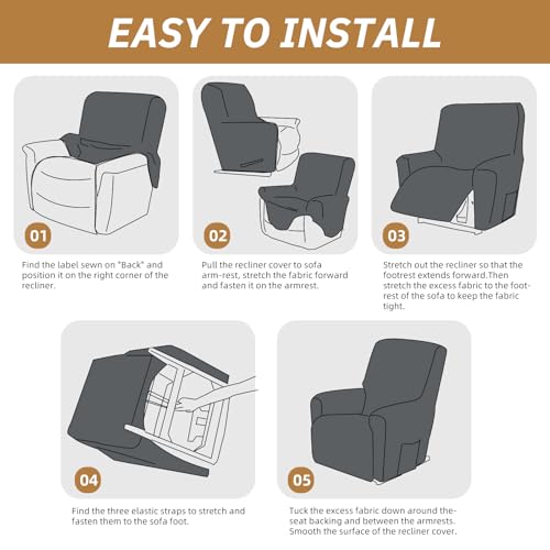Stretch Recliner Chair Cover - Washable Dark Gray, Pet Friendly