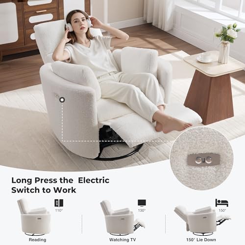 Electric Swivel Glider Recliner Chair with USB Port and Pillows