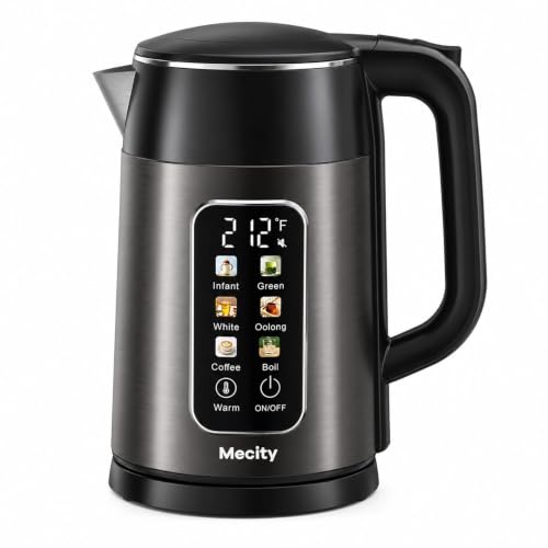 Mecity 1.7L Electric Kettle Touch Screen Temp Control No Plastic Water Boiler Grey & Black