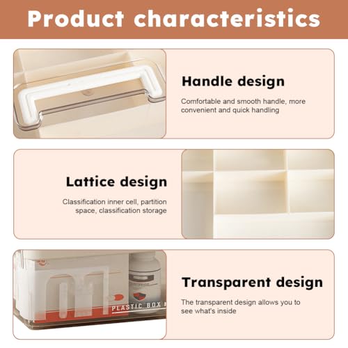 Clear Medicine Storage Box with Removable Tray and Handle, 23x18x14.5cm