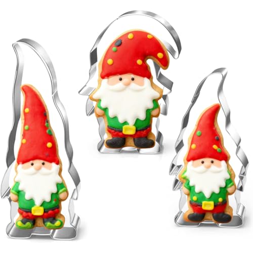 Gnome Cookie Cutter Set - Holiday Baking Fondant and Biscuit Cutters, Food Grade Steel, 3 Sizes