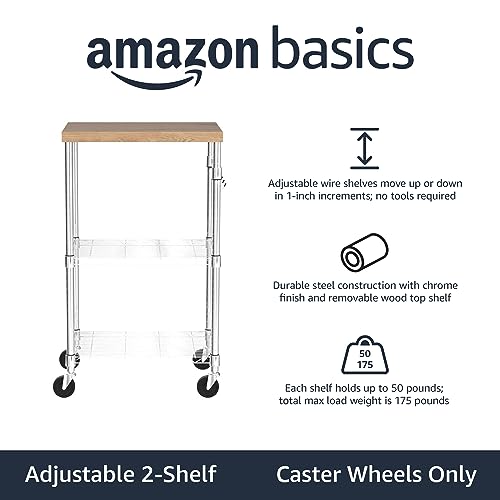3-Tier Rolling Kitchen Storage Cart with Wood Top & Adjustable Shelves