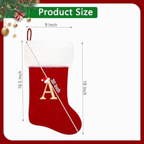 Monogram Red Velvet Christmas Stocking with Soft White Plush Cuff (20 Inch)