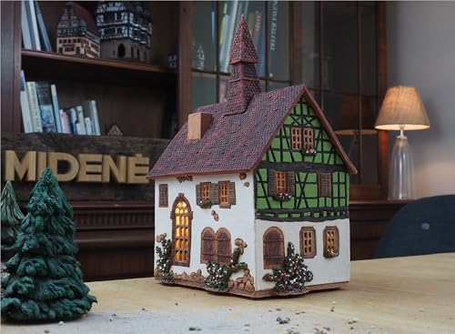 Midene Handcrafted Tealight Village Houses - Ceramic Lighted Miniature