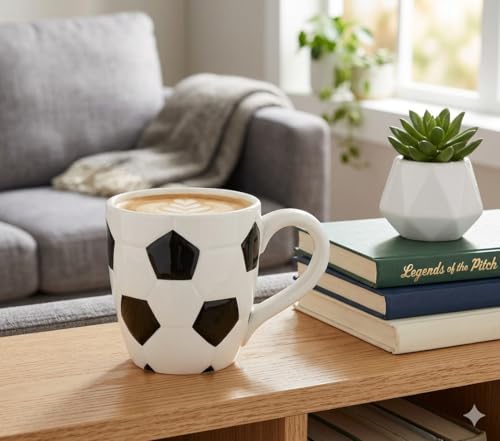 15oz Hand-Painted Soccer Ball Ceramic Mug - Unique Sports Coffee Cup for Fans & Coaches