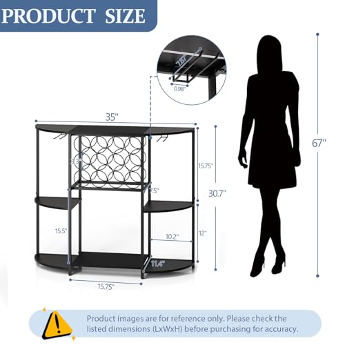 3-Tier Wine Bar Cabinet with Smart LED Lights & Glass Holder - Black