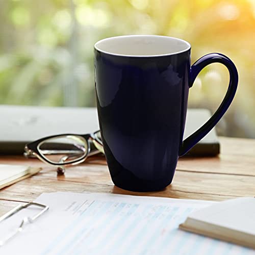 Amhomel 16oz Porcelain Tea Mug with Infuser & Lid Set of 2 Navy Blue & White