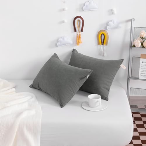 Mini Microfiber Pillows - Set of 2, 7" x 11", Dark Grey for Travel & Support