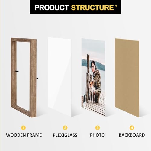FOREV 4x6 Double Picture Frame - Wooden Hinged MDF Photo Frame (Grain)