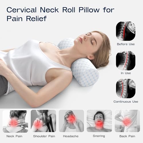 Memory Foam Neck Roll Pillow for Pain Relief - 15.7x6x6 inch