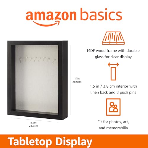 8.5x11 Inch Shadow Box Frame with Linen Back and Glass Front, Black
