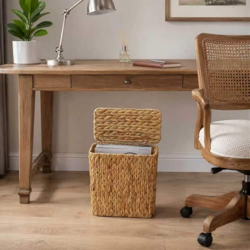 3 Gallon Natural Wicker Bathroom Trash Can with Lid & Removable Bin