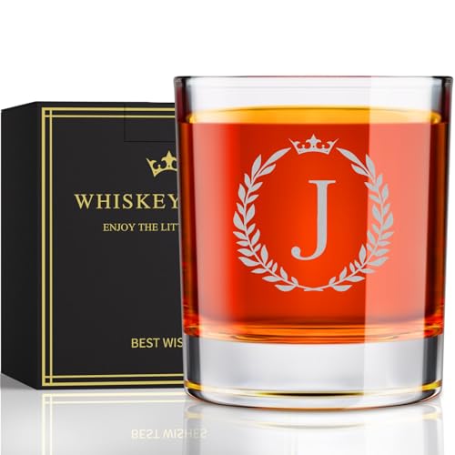 Personalized Monogram Whiskey Glass, Custom Engraved Bourbon Rocks Glass 10.6oz