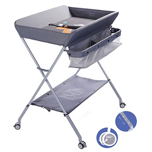 Portable Baby Changing Table with Storage, Adjustable Height Nursery Station