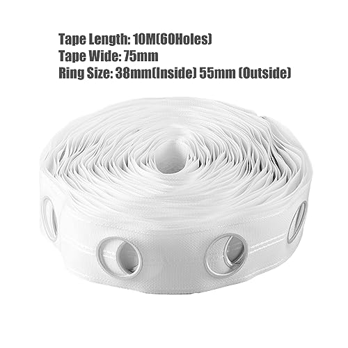 10m Curtain Heading Tape with 60 Grommets, 42mm Round Eyelet Header Strip