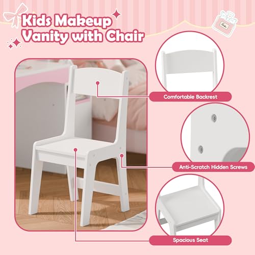 Kids Vanity Table and Chair Set with LED Lighted Mirror and Storage