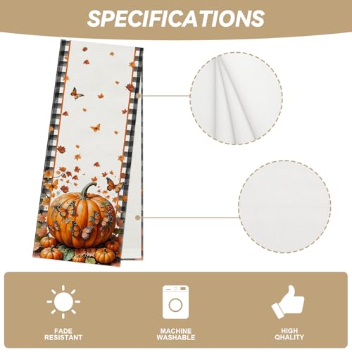 Jiudungs Fall Table Runner 13x72 Inches Autumn Thanksgiving Home Decor - Black, White, Orange