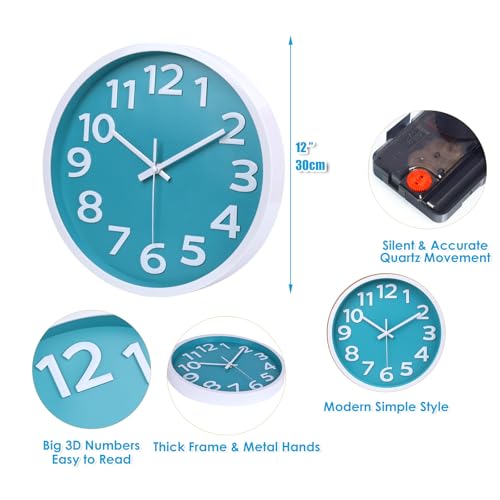 12-Inch Silent Wall Clock, Non-Ticking Analog Clock for Indoor and Outdoor