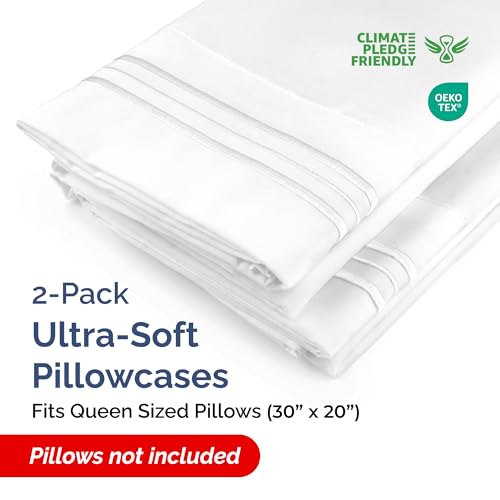 CGK Unlimited Queen Pillow Cases Set of 2 - Ultra Soft Microfiber Hotel Quality Pillowcase Covers White