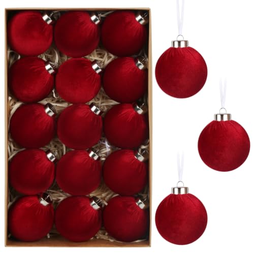 IPOPU Burgundy Velvet 3.15in Christmas Ornament Balls, 15Pcs