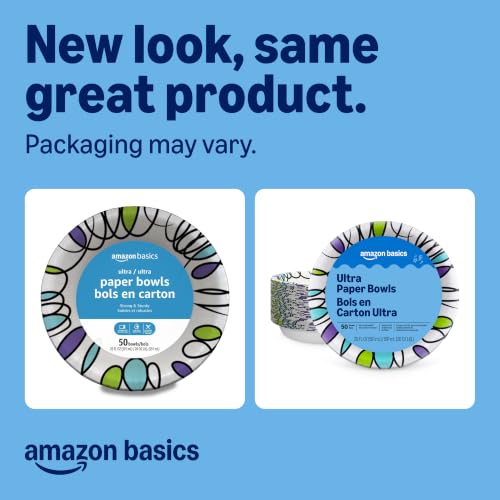 Amazon Basics Disposable Paper Bowls 20 Oz 50 Count White