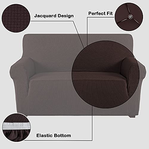 High Stretch Sofa Slipcover - Non-Slip Couch Cover for 3 Cushions, Large Brown, Washable Pet Protector