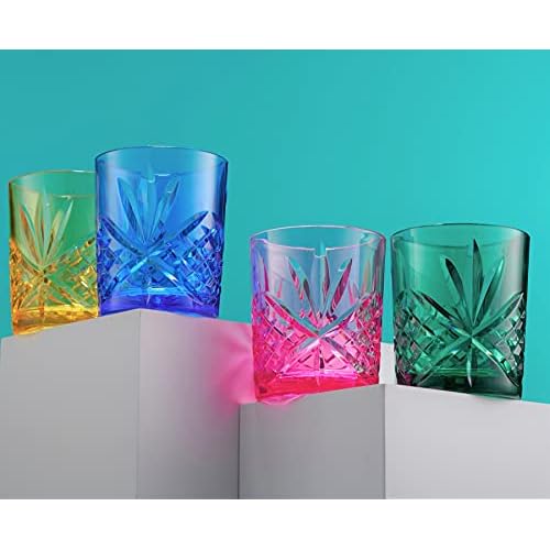 Godinger Acrylic Whiskey Glasses, Beverage Drinking Glasses Cups, Shatterproof and Reusable Tumbler Cups - Dublin Collection, Set of 4