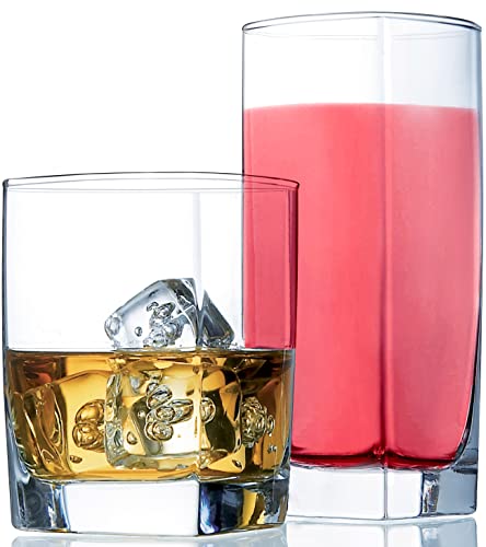 Le'raze 8-Piece Glass Set - Tall Highball & Short Old Fashioned Drinking Glasses