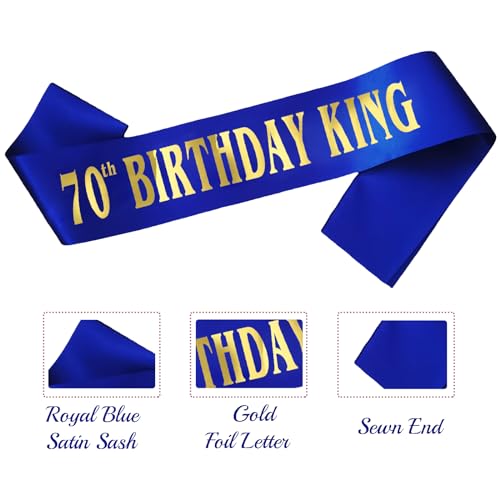 70th Birthday King Sash for Men - Royal Blue Satin Party Accessory