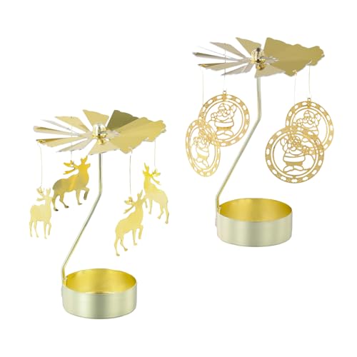 Rotary Candle Holder 2-Pack - Gold Spinning Tea Light Holder for Christmas
