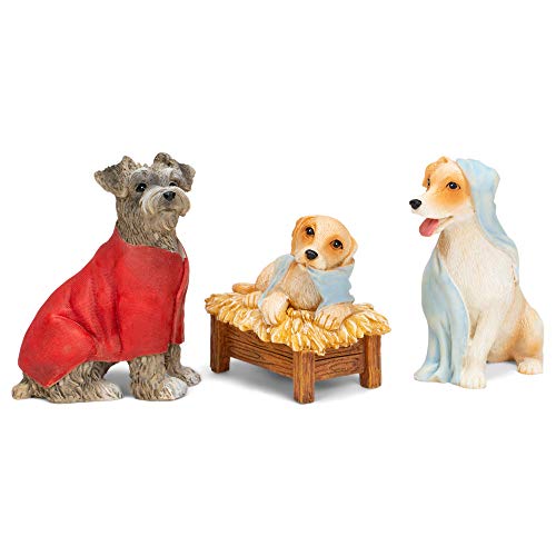 Dog Nativity Scene Christmas Decoration - 7-Piece Resin Figurine Set