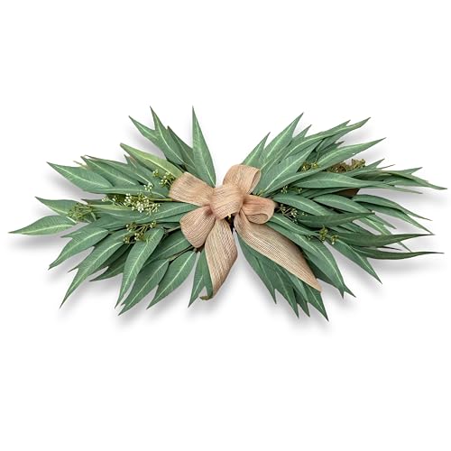 24-Inch Artificial Eucalyptus Greenery Swag with Rustic Linen Bow