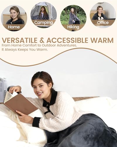 Cordless Heated Blanket with Hood - Rechargeable Wearable Heated Throw