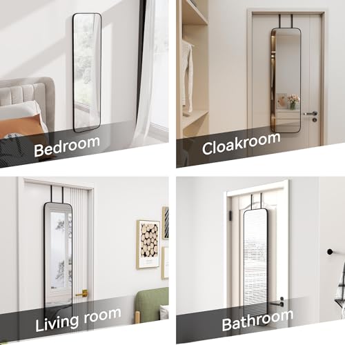 47x14 Full Length Over the Door Wall Mounted Mirror - Black Aluminum Frame